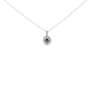 14K White Gold Oval Blue Sapphire and 3/4 Cttw Diamond Halo Pendant Necklace-1