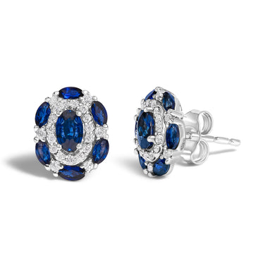 14K White Gold Blue Sapphire and Diamond Vintage Style Stud Earrings (G-H Color, SI2-I1 Clarity) - 0