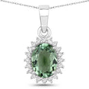 1.39 Carat Genuine Green Tourmaline and White Diamond 14K White Gold Pendant-1
