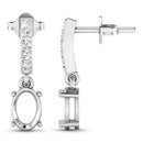 0.14 Carat Genuine White Diamond 14K White Gold Semi Mount Earrings - holds 7x5mm Oval Gemstones-2