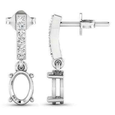 0.14 Carat Genuine White Diamond 14K White Gold Semi Mount Earrings - holds 7x5mm Oval Gemstones - 0