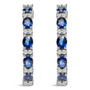 14K White Gold 4x3mm Oval Blue Sapphire and 1/4 Cttw Diamond Alternating Hoop Earring (I-J Color, SI2-I1 Clarity)-5