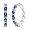 14K White Gold 4x3mm Oval Blue Sapphire and 1/4 Cttw Diamond Alternating Hoop Earring (I-J Color, SI2-I1 Clarity)-4