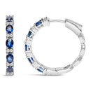 14K White Gold 4x3mm Oval Blue Sapphire and 1/4 Cttw Diamond Alternating Hoop Earring (I-J Color, SI2-I1 Clarity)-6