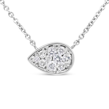14K White Gold 1/4 Cttw Round Diamond Composite Teardrop Shape 18" Pendant Necklace - (G-H Color, SI2-I1 Clarity) - 0