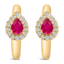 10K Yellow Gold Pear Cut Red Ruby 4x3 mm and 1/10 Cttw Round Diamond Huggy Earrings (I-J Color, I1-I2 Clarity)-1