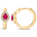 10K Yellow Gold Pear Cut Red Ruby 4x3 mm and 1/10 Cttw Round Diamond Huggy Earrings (I-J Color, I1-I2 Clarity)-3