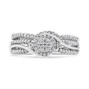 .925 Sterling Silver 1/3 Cttw Composite Diamond Frame Bypass Bridal Set Ring and Band (I-J Color, I2-I3 Clarity) - Ring Size 7-4