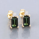 1.24 Carat Genuine Green Tourmaline and White Diamond 14K Yellow Gold Earrings-2