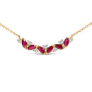 14K Yellow Gold Red Ruby and Diamond Trio Bar Line Necklace (I-J Color, SI2-I1 Clarity) - 18 inch-2