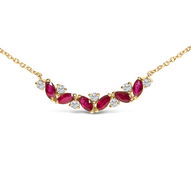 14K Yellow Gold Red Ruby and Diamond Trio Bar Line Necklace (I-J Color, SI2-I1 Clarity) - 18 inch - 0