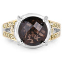 3.28 Carat Genuine Smoky Quartz, Yellow Diamond & White Diamond .925 Sterling Silver Ring-3