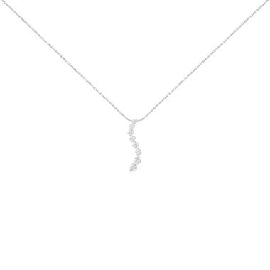 14K White Gold 3.0 Cttw Round-Brilliant & Baguette Cut Diamond S Shaped Graduated 18" Pendant Necklace (I-J Color, I2-I3 Clarity) - 0