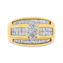 14K Yellow Gold 1 1/2 Cttw Pie, Princess and Baguette-cut Diamond Marquise Shaped Engagement Cocktail Ring Band (H-I Color, I1-I2 Clarity) - Ring Size 7-1