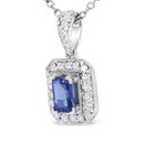 18K White Gold 1/4 Cttw Round Diamond and 6x4mm Purple Tanzanite Halo 18" Pendant Necklace (H-I Color, VS1-VS2 Clarity)-5
