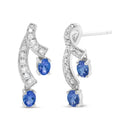 14K White Gold 4x3MM Oval Shaped Natural Blue Tanzanite Gemstone and 1/5 Cttw Diamond Double 3/4" Inch Drop Stud Earrings (H-I Color, VS1-VS2 Clarity)-6