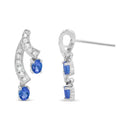 14K White Gold 4x3MM Oval Shaped Natural Blue Tanzanite Gemstone and 1/5 Cttw Diamond Double 3/4" Inch Drop Stud Earrings (H-I Color, VS1-VS2 Clarity)-7