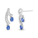 14K White Gold 4x3MM Oval Shaped Natural Blue Tanzanite Gemstone and 1/5 Cttw Diamond Double 3/4" Inch Drop Stud Earrings (H-I Color, VS1-VS2 Clarity)-8
