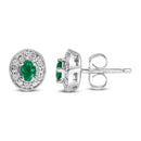 14K White Gold Oval Green Emerald and 1/10 Cttw Diamond Halo Stud Earrings  (I-J Color, I1-I2 Clarity)-3