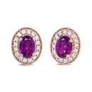 14K Rose Gold 7x5mm Oval Cut Garnet and 3/8 Cttw Round Diamond Halo Stud Earrings (G-H Color, SI1-SI2 Clarity)-5