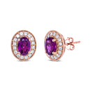 14K Rose Gold 7x5mm Oval Cut Garnet and 3/8 Cttw Round Diamond Halo Stud Earrings (G-H Color, SI1-SI2 Clarity)-7