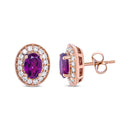 14K Rose Gold 7x5mm Oval Cut Garnet and 3/8 Cttw Round Diamond Halo Stud Earrings (G-H Color, SI1-SI2 Clarity)-8
