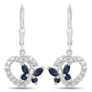 0.57 Carat Genuine Blue Sapphire and Created White Sapphire .925 Sterling Silver Earrings-1