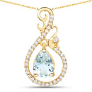 0.76 Carat Genuine Aquamarine and White Diamond 14K Yellow Gold Pendant-2
