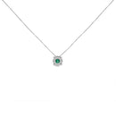 14K White Gold 3.8 MM Green Emerald and 1/3 Cttw Diamond Composite Halo 18" Pendant Necklace (F-G Color, VS2-SI1 Clarity)-5