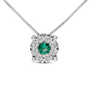 14K White Gold 3.8 MM Green Emerald and 1/3 Cttw Diamond Composite Halo 18" Pendant Necklace (F-G Color, VS2-SI1 Clarity)-4