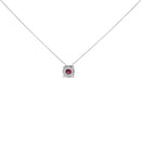 14K White Gold Red Ruby and 1/3 Cttw Diamond Halo Pendant Necklace-1