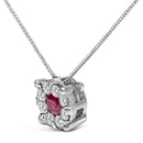 14K White Gold Red Ruby and 1/3 Cttw Diamond Halo Pendant Necklace-3