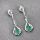 0.70 Carat Genuine Zambian Emerald and White Diamond 14K White Gold Earrings-4