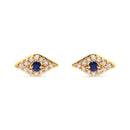 10K Yellow Gold Blue Sapphire and Diamond Accent Evil Eye Stud Earring (H-I Color, I1-I2 Clarity)-4