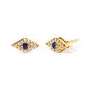 10K Yellow Gold Blue Sapphire and Diamond Accent Evil Eye Stud Earring (H-I Color, I1-I2 Clarity)-5