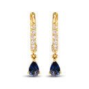 10K Yellow Gold Pear Blue Sapphire and 1/10 Cttw Diamond Drop and Dangle Huggy Hoop Earrings (H-I Color, I1-I2 Clarity)-5