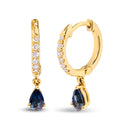 10K Yellow Gold Pear Blue Sapphire and 1/10 Cttw Diamond Drop and Dangle Huggy Hoop Earrings (H-I Color, I1-I2 Clarity)-4