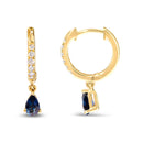 10K Yellow Gold Pear Blue Sapphire and 1/10 Cttw Diamond Drop and Dangle Huggy Hoop Earrings (H-I Color, I1-I2 Clarity)-6