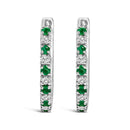 10K White Gold Alternating Emerald 1/10 Cttw Diamond Huggy Hoop Earrings (I-J Color, I1-I2 Clarity)-2