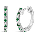 10K White Gold Alternating Emerald 1/10 Cttw Diamond Huggy Hoop Earrings (I-J Color, I1-I2 Clarity)-1
