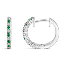 10K White Gold Alternating Emerald 1/10 Cttw Diamond Huggy Hoop Earrings (I-J Color, I1-I2 Clarity)-3