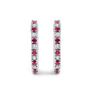 10K White Gold Alternating Diamond and Red Ruby Huggy Hoop Earrings (I-J Color, I1-I2 Clarity)-2