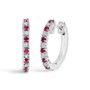 10K White Gold Alternating Diamond and Red Ruby Huggy Hoop Earrings (I-J Color, I1-I2 Clarity)-1