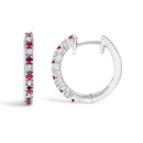 10K White Gold Alternating Diamond and Red Ruby Huggy Hoop Earrings (I-J Color, I1-I2 Clarity)-3
