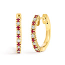 10K White Gold Alternating Diamond and Red Ruby Huggy Hoop Earrings (I-J Color, I1-I2 Clarity)-4