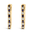 10K Yellow Gold Alternating Blue Sapphire 1/10 Cttw Diamond Huggy Hoop Earrings  (I-J Color, I1-I2 Clarity)-2