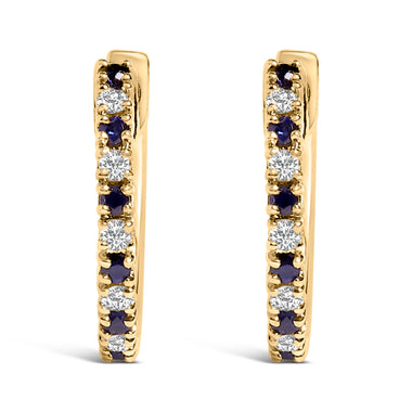 10K Yellow Gold Alternating Blue Sapphire 1/10 Cttw Diamond Huggy Hoop Earrings  (I-J Color, I1-I2 Clarity) - 0