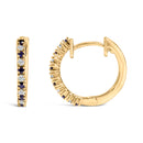 10K Yellow Gold Alternating Blue Sapphire 1/10 Cttw Diamond Huggy Hoop Earrings  (I-J Color, I1-I2 Clarity)-3