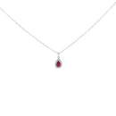 14K White Gold 6x4 Pear Red Ruby and Diamond Halo Pendant Necklace - 18" Inches-1