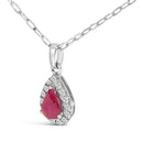 14K White Gold 6x4 Pear Red Ruby and Diamond Halo Pendant Necklace - 18" Inches-3